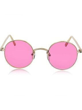 Gold Frame Pink Round Sunglasses - Women